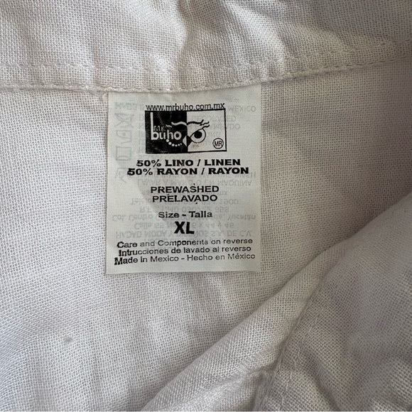 Mr. Buho White Linen Blend Short Sleeve Shirt XL Made in Mexico - Picture 8 of 9